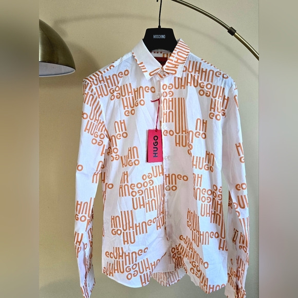 HUGO Other - NWT HUGO BOSS Printed Slim-Fit White and Orange Patterned Shirt In Cotton Size:S
